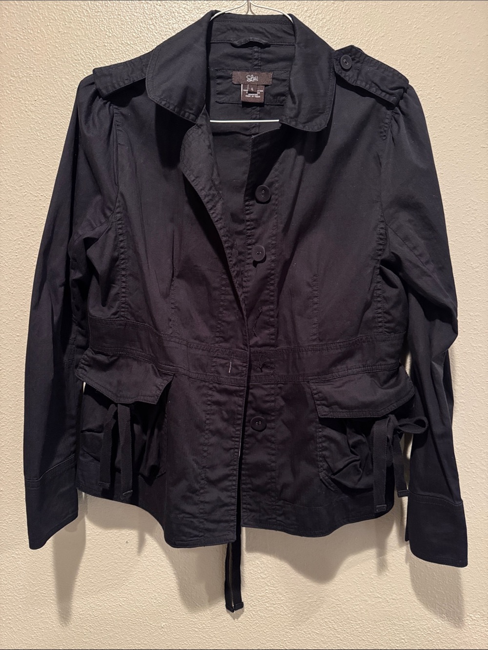 Luii Black Utility Jacket with Waist Tie